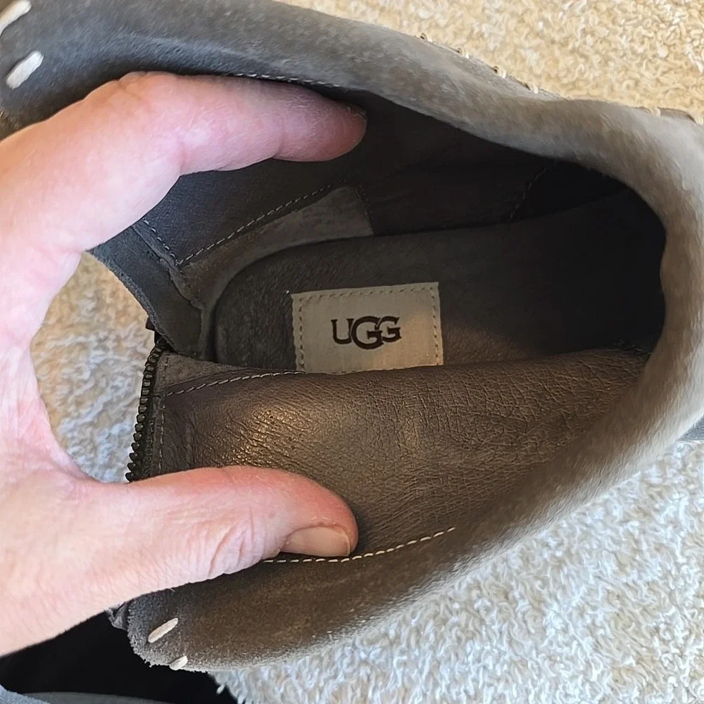 UGG Varney Women's Flat Ankle Boots Rear Zip‎ Booties Slate Gray Suede Sz 8.5